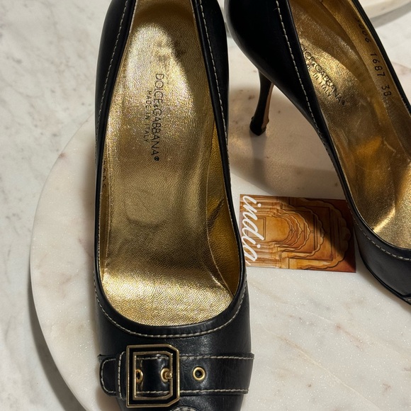 DOCE & GABBANA - AUTHENTIC — Peep Toe Pumps with Buckle Strap Heels - SIZE: 38 - Picture 9 of 16